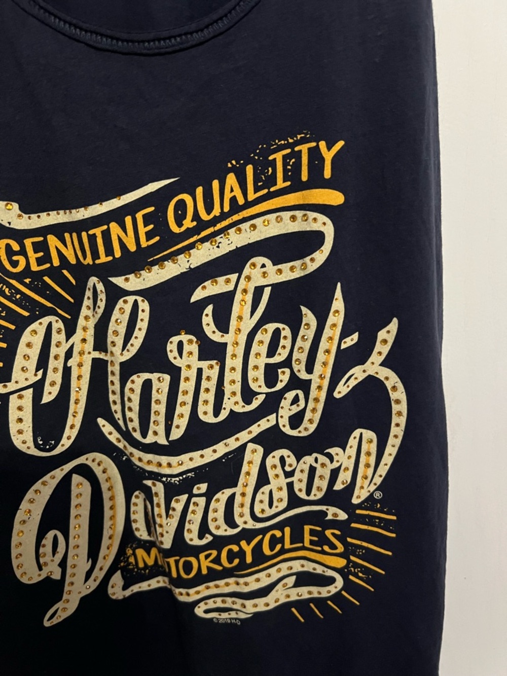 Harley-Davidson Navy Tank with Gold Logo / Crystals / Rhinestones, Size Large - Picture 4 of 7
